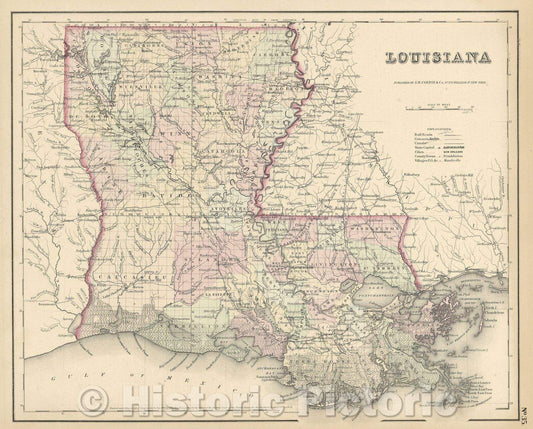 Historic Map : Louisiana, 1855 , Vintage Wall Art