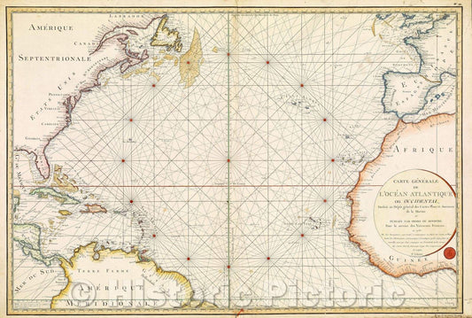 Historic Map : Carte gï¿½nï¿½rale de l'Ocï¿½an Atlantique ou Occidental,, 1786 , Vintage Wall Art