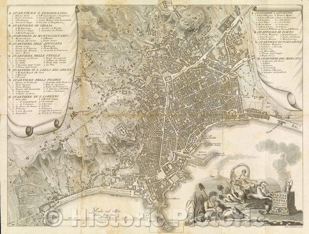 Historic Map : Pianta della Citta Napoli, 1820 , Vintage Wall Art