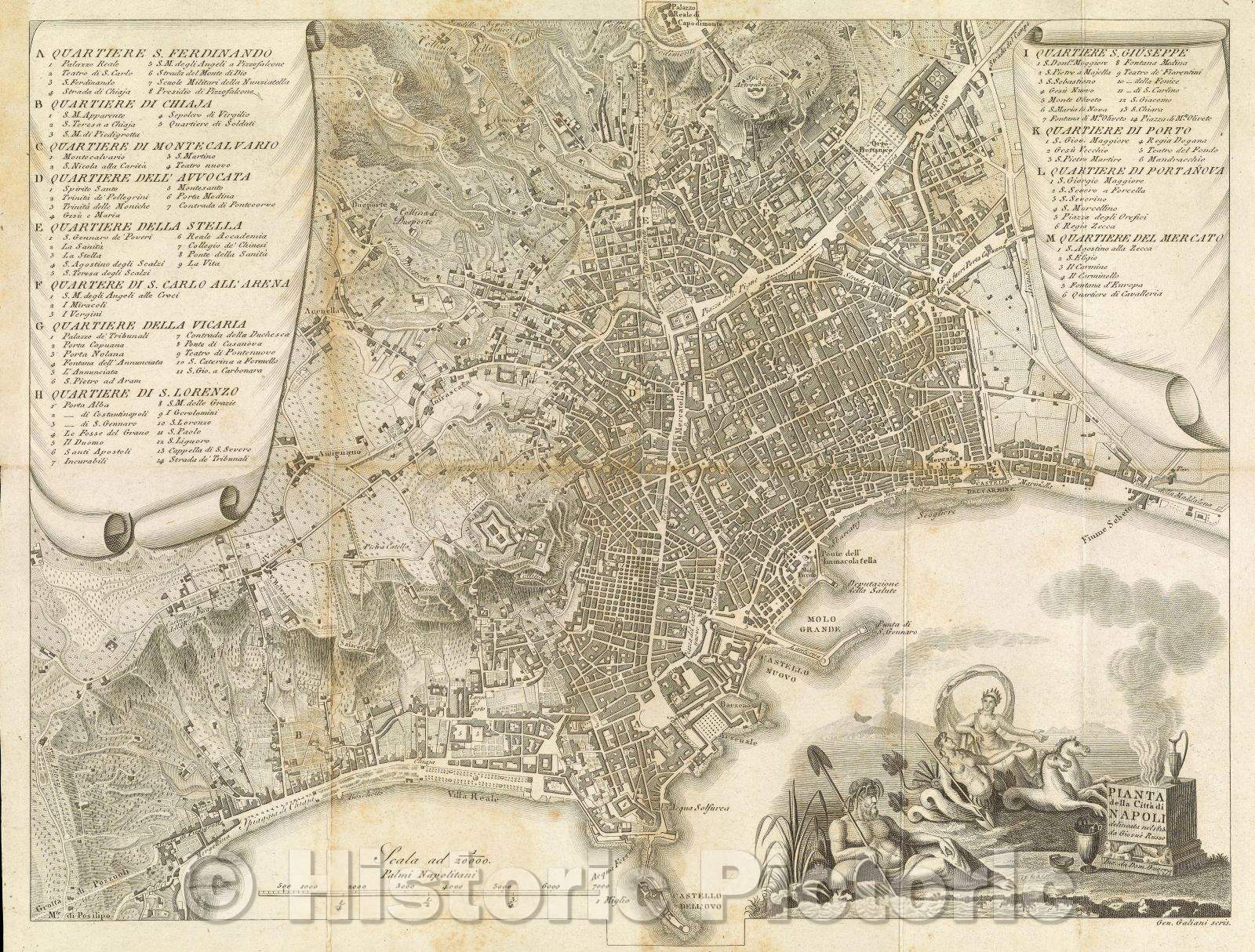 Historic Map : Pianta della Citta Napoli, 1820 , Vintage Wall Art