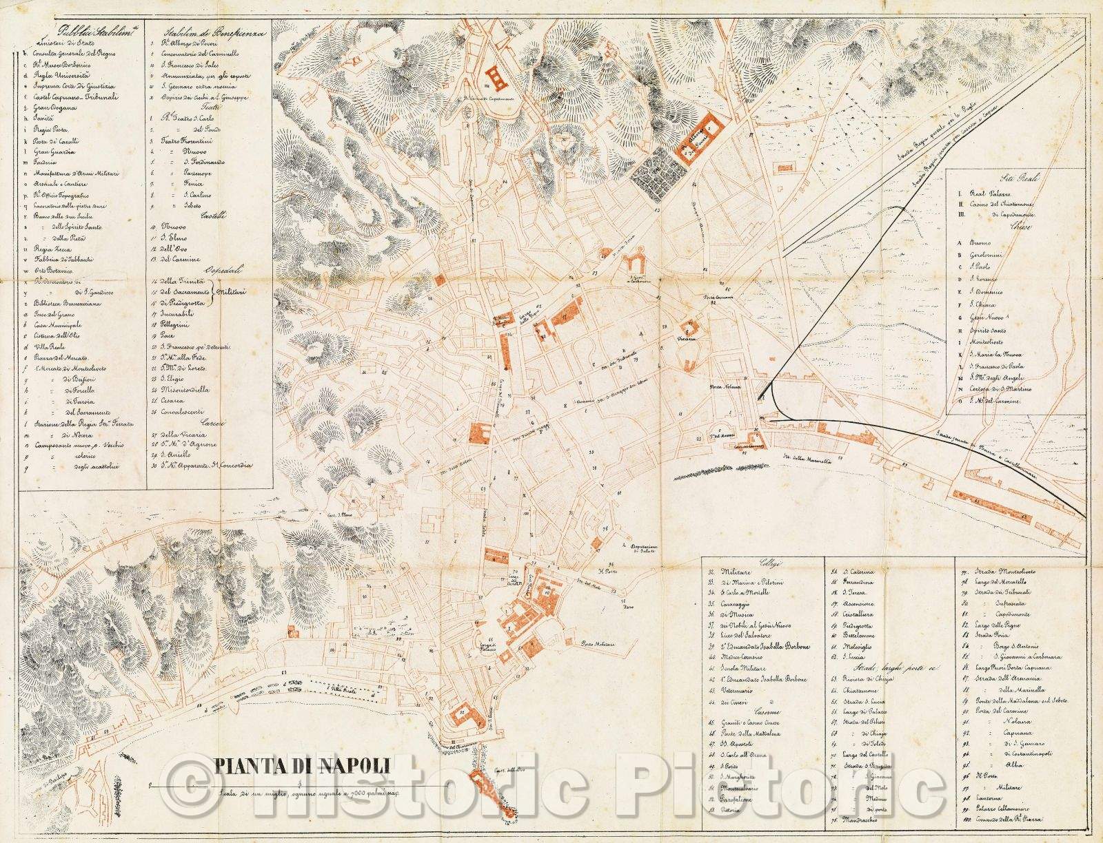 Historic Map : Pianta di Napoli, 1840 , Vintage Wall Art