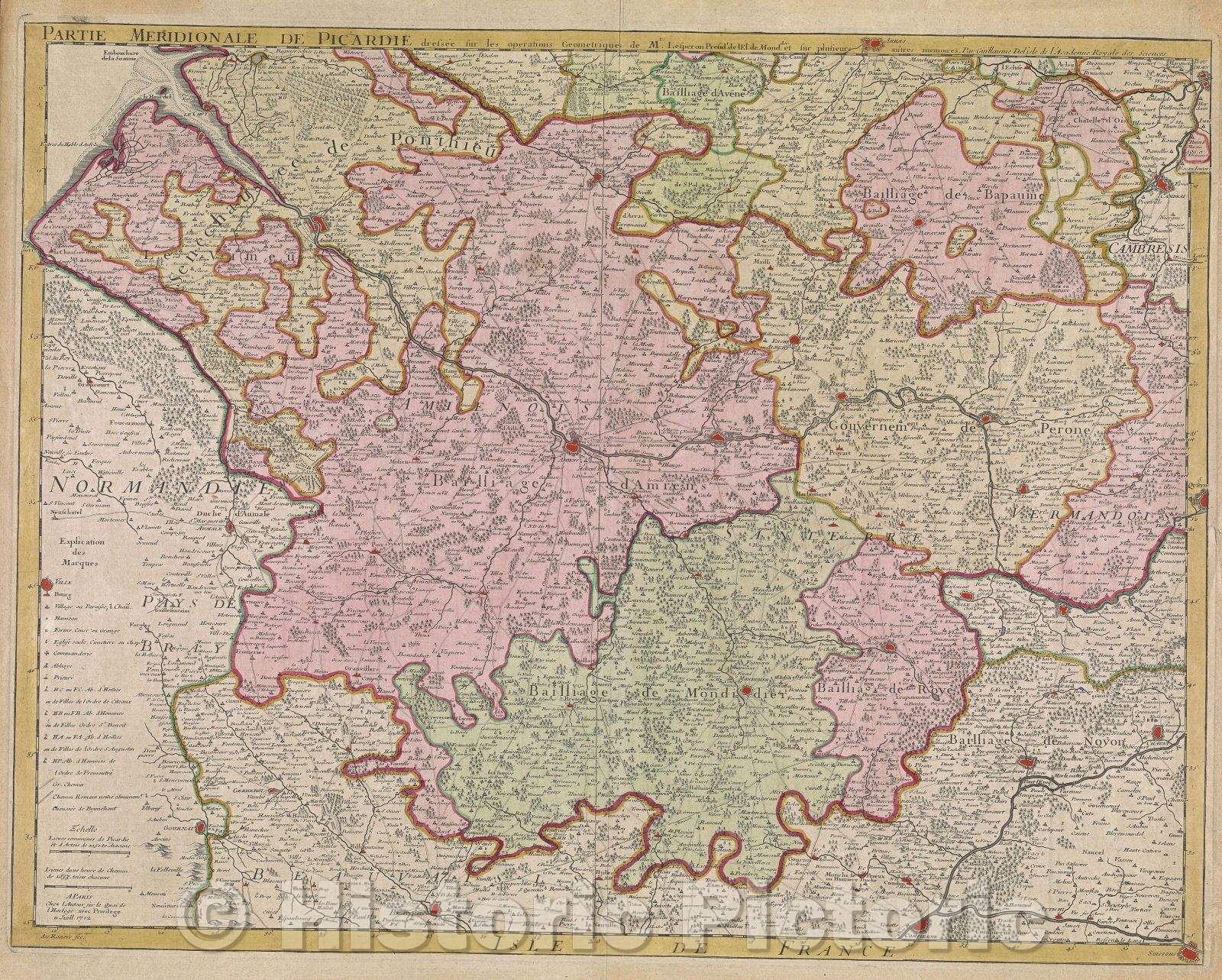 Historic Map : Partie Meridionalede Picardie dresseie sur les operation, 1712 , Vintage Wall Art