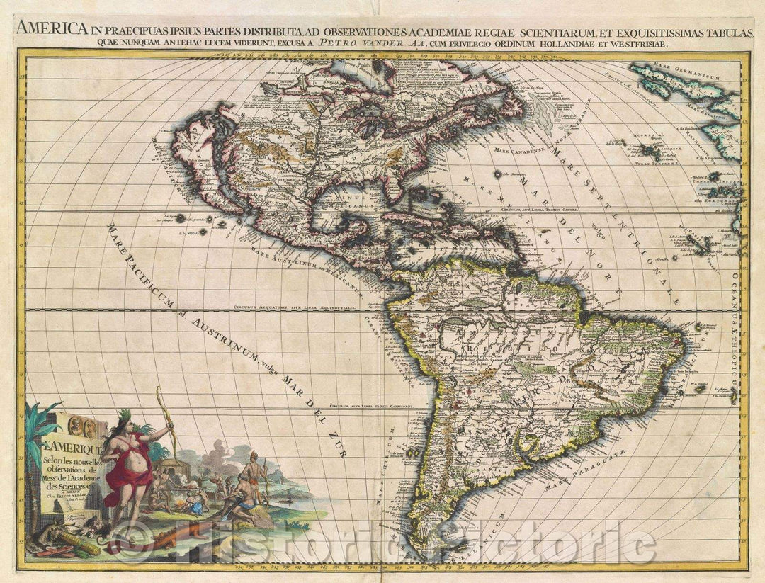 Historic Map : America in Praecipuas Ipsius Partes distributa ad Observationes Academiae Regiae Scientiarum : et Exquisitissimas Tabulas quae nunquam antehec lucem, 1714 , Vintage Wall Art