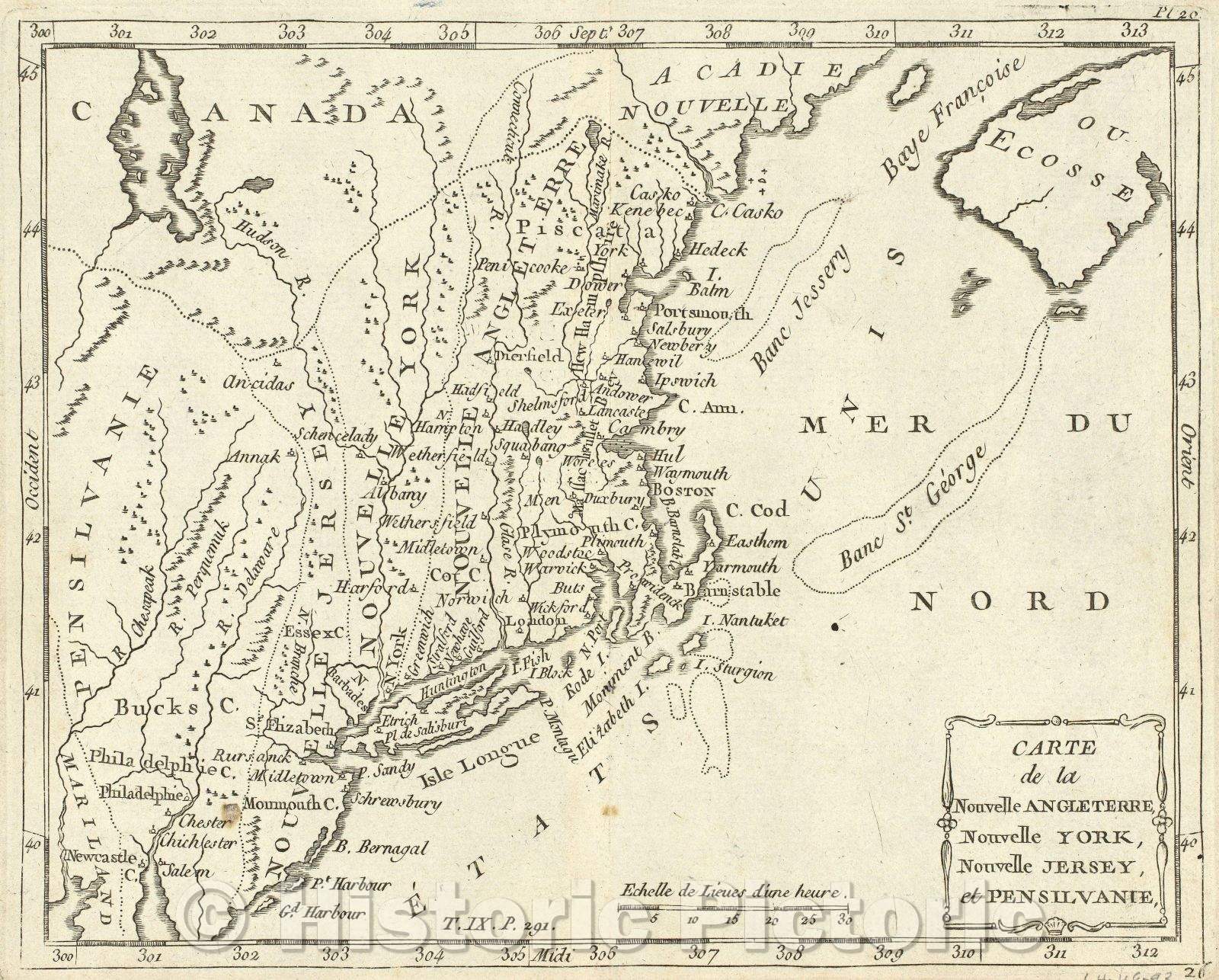Historic Map : Carte de la Nouvelle Angleterre, Nouvelle York, Nouvelle Jersey, et Pensilvanie, c. 1756 , Vintage Wall Art