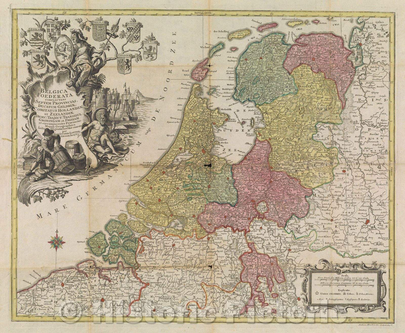 Historic Map : Belgica Foederata Complectens Septem Provincias, Ducatum  Geldriae, comitatus Hollandiae et Zeelandiae Dioec: Traject: Transisul: Groningam et Frisiam, 1772 , Vintage Wall Art