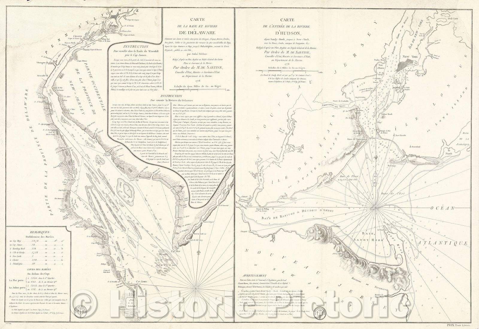 Historic Map : Carte de la Baye et Riviere de De?laware Contenant une exacte et entiere description des Rivages, Criques, Havres, Sondes, Bas-sonds, 1778 , Vintage Wall Art