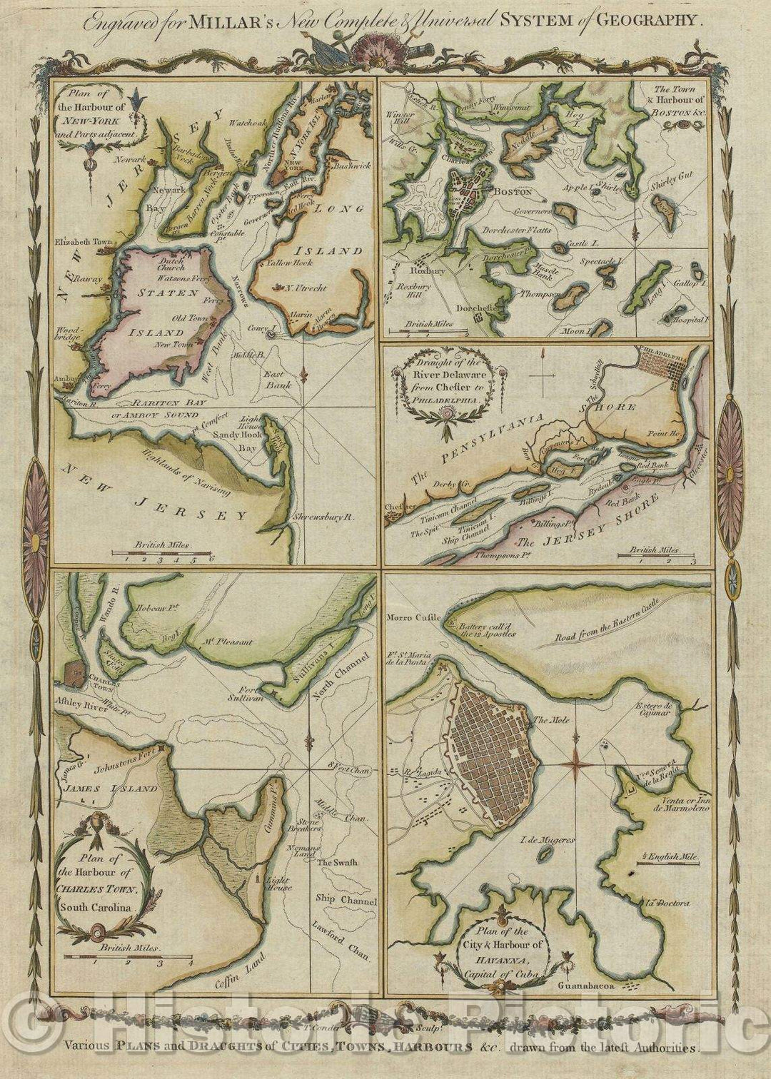 Historic Map : Various Plans and Draughts of Cities, Towns, Harbours andc. drawn from the latest Authorities., 1782 , Vintage Wall Art