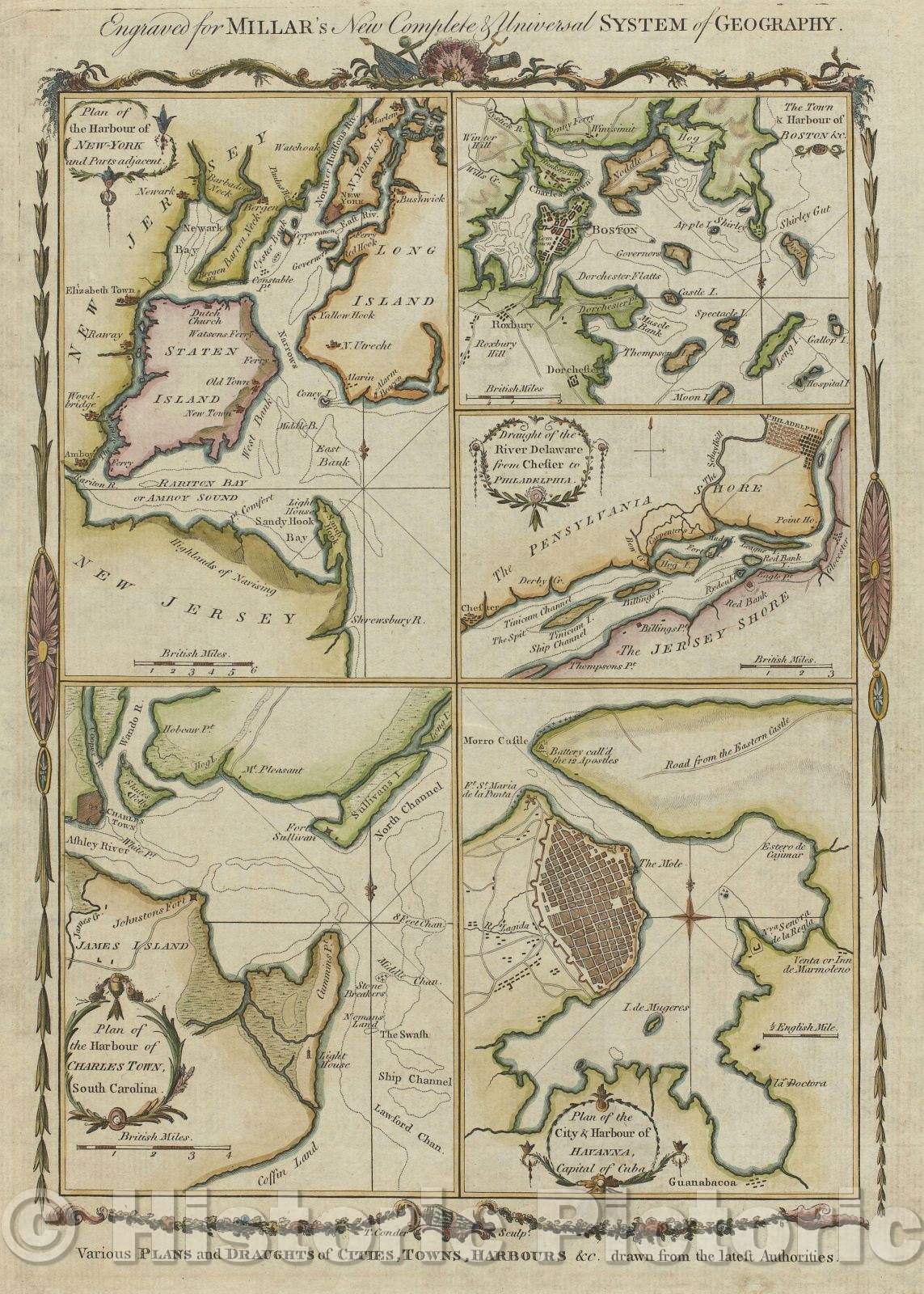 Historic Map : Various Plans and Draughts of Cities, Towns, Harbours andc. drawn from the latest Authorities., 1782 , Vintage Wall Art