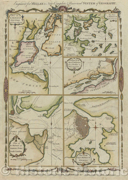 Historic Map : Various Plans and Draughts of Cities, Towns, Harbours andc. drawn from the latest Authorities., 1782 , Vintage Wall Art