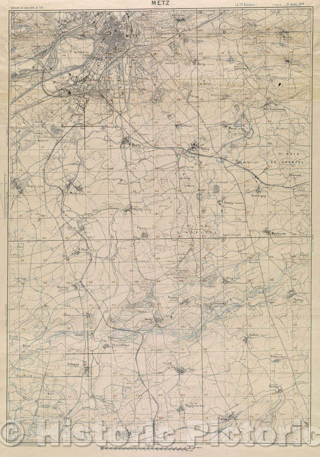 Historic Map : Metz, 1918 , Vintage Wall Art