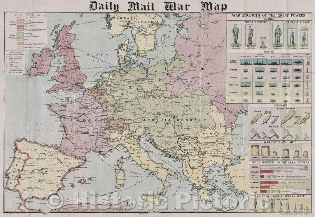 Historic Map : Daily Mail War Map, 1918 , Vintage Wall Art , v2