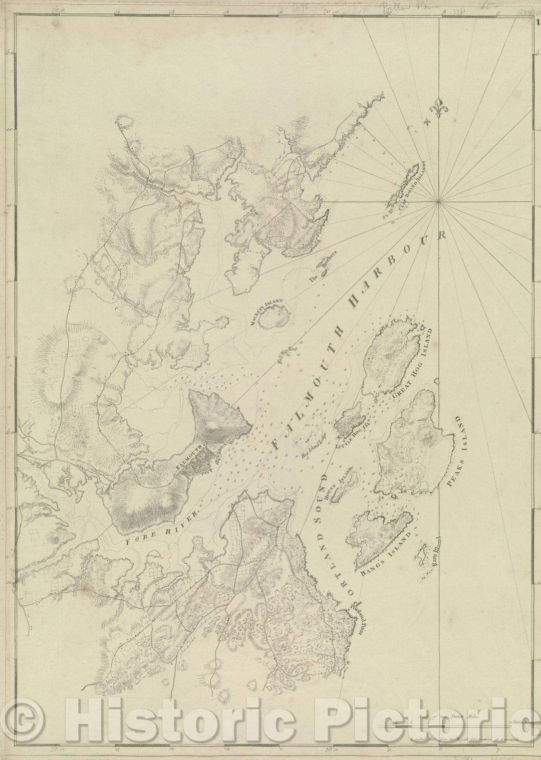 Historic Map : Falmouth Harbor and Portland Sound, 1776 , Vintage Wall Art