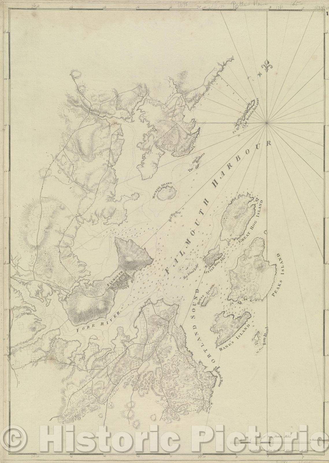 Historic Map : Falmouth Harbor and Portland Sound, 1776 , Vintage Wall Art