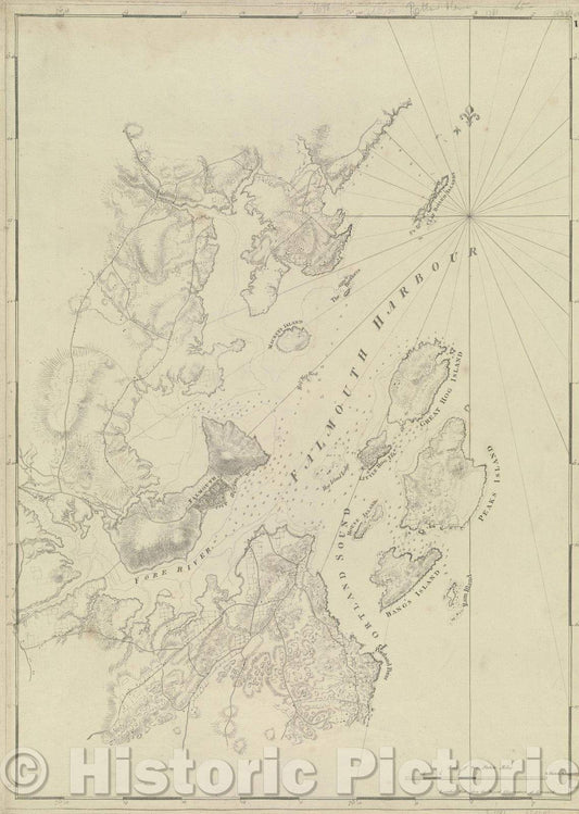 Historic Map : Falmouth Harbor and Portland Sound, 1776 , Vintage Wall Art