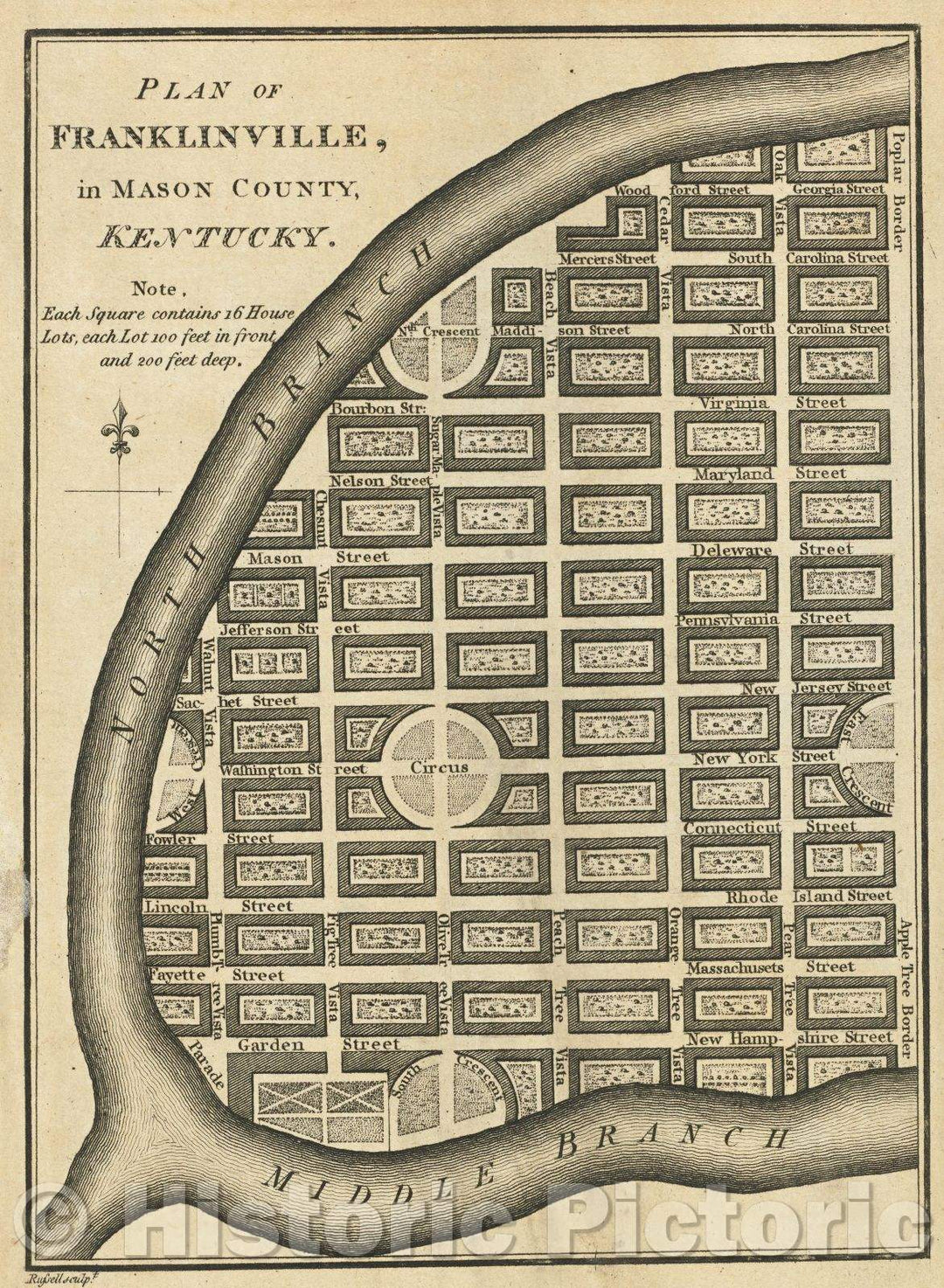 Historic Map : Plan of Franklinville, in Mason County, Kentucky, 1804 , Vintage Wall Art