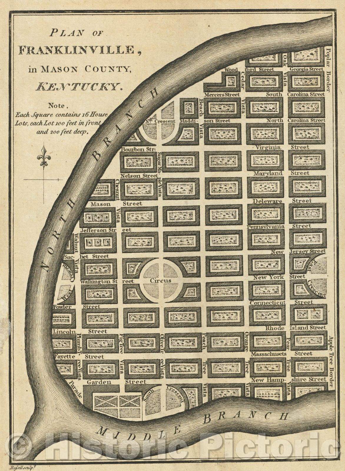 Historic Map : Plan of Franklinville, in Mason County, Kentucky, 1804 , Vintage Wall Art