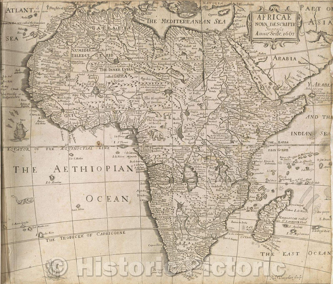 Historic Map : Cosmography in four books. Containing the chorography and history of the whole world: and all the principal kingdoms, provinces, seas and isles, 1677 , Vintage Wall Art
