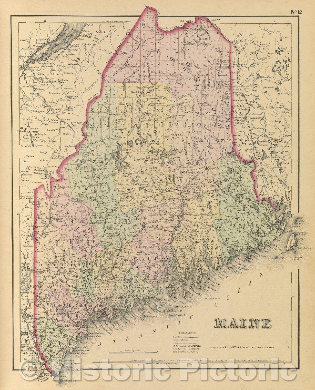 Historic Map : Colton's General Atlas, containing one hundred and eight imperial folio sheets, by G. Woolworth Colton accompanied by descriptions, geographical, 1859 , Vintage Wall Art