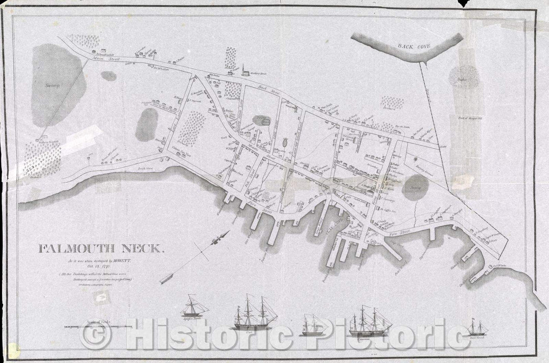 Historic Map : Portland 1775 Falmouth Neck, 1833 , Vintage Wall Art