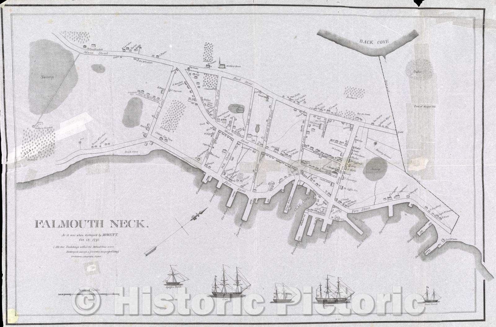 Historic Map : Portland 1775 Falmouth Neck, 1833 , Vintage Wall Art