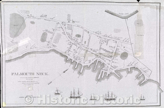 Historic Map : Portland 1775 Falmouth Neck, 1833 , Vintage Wall Art