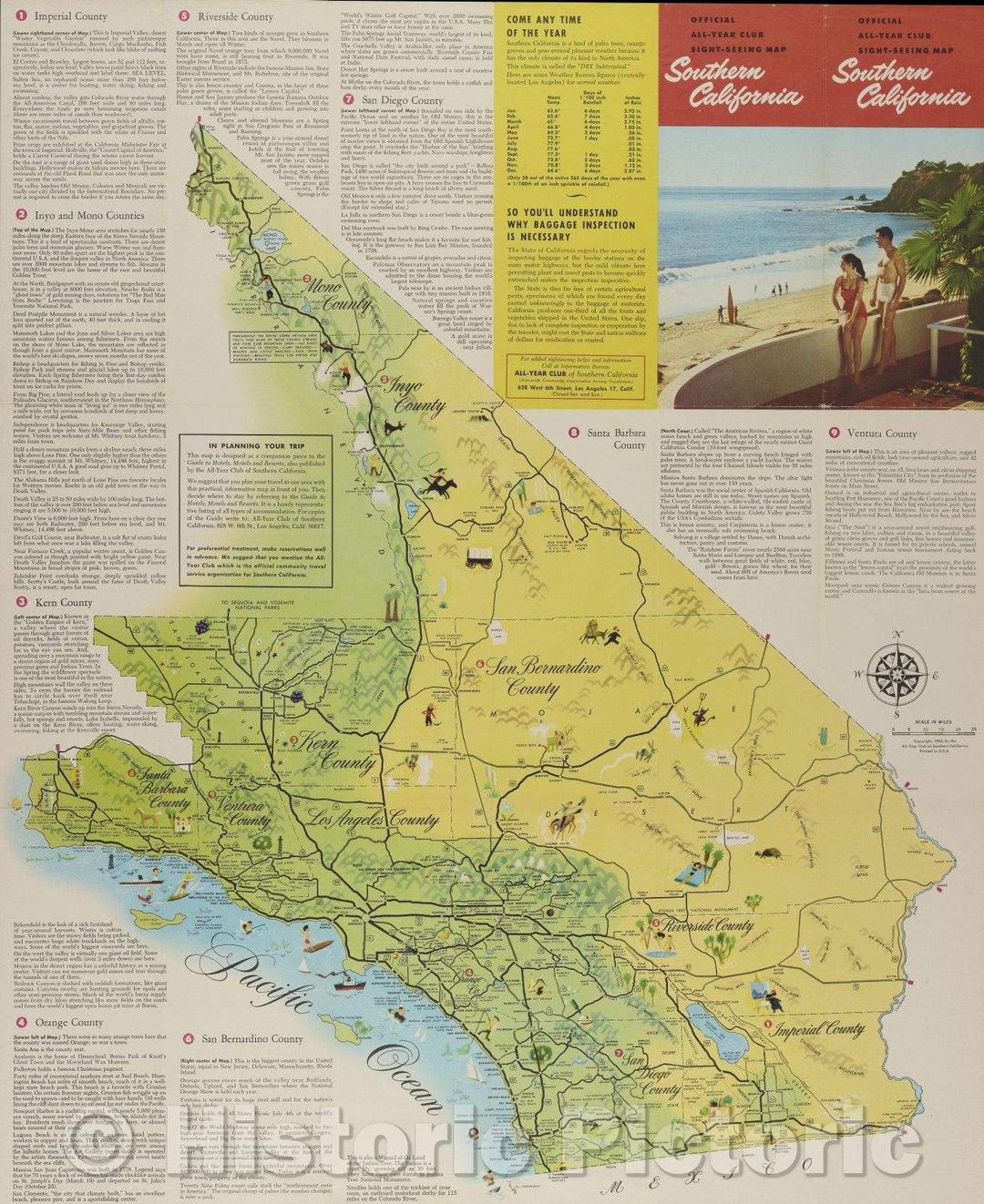 Historic Map : Official All-Year Club Sight Seeing Map of Southern California, 1965 , Vintage Wall Art
