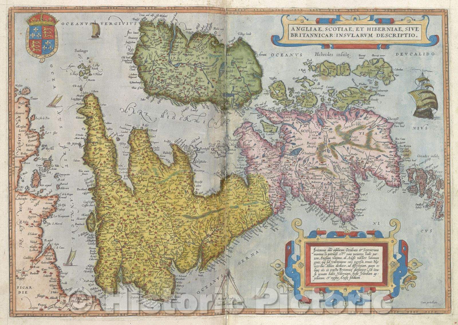 Historic Map : Angliae, Scotiae, et Hiberniae, sive Britannicar: Insularum Descriptio., 1575 , Vintage Wall Art