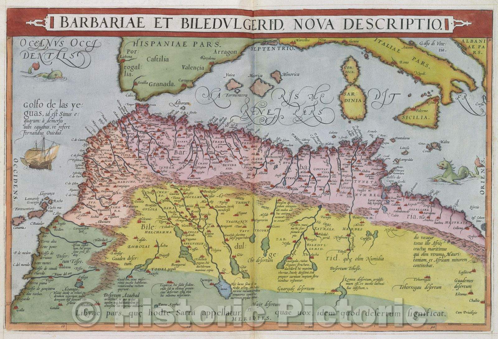 Historic Map : Barbariae et Biledulgerid, Nova Descriptio., 1575 , Vintage Wall Art