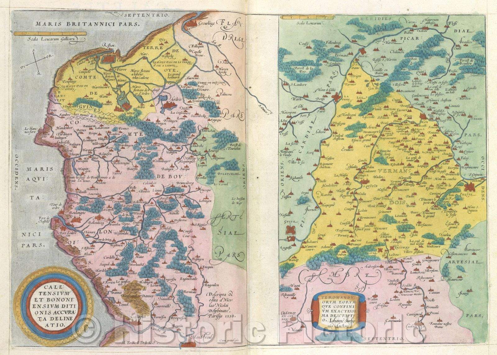 Historic Map : Caletensium et Bononiensium Ditionis Accurata Delineatio. :: Calais, 1575 , Vintage Wall Art