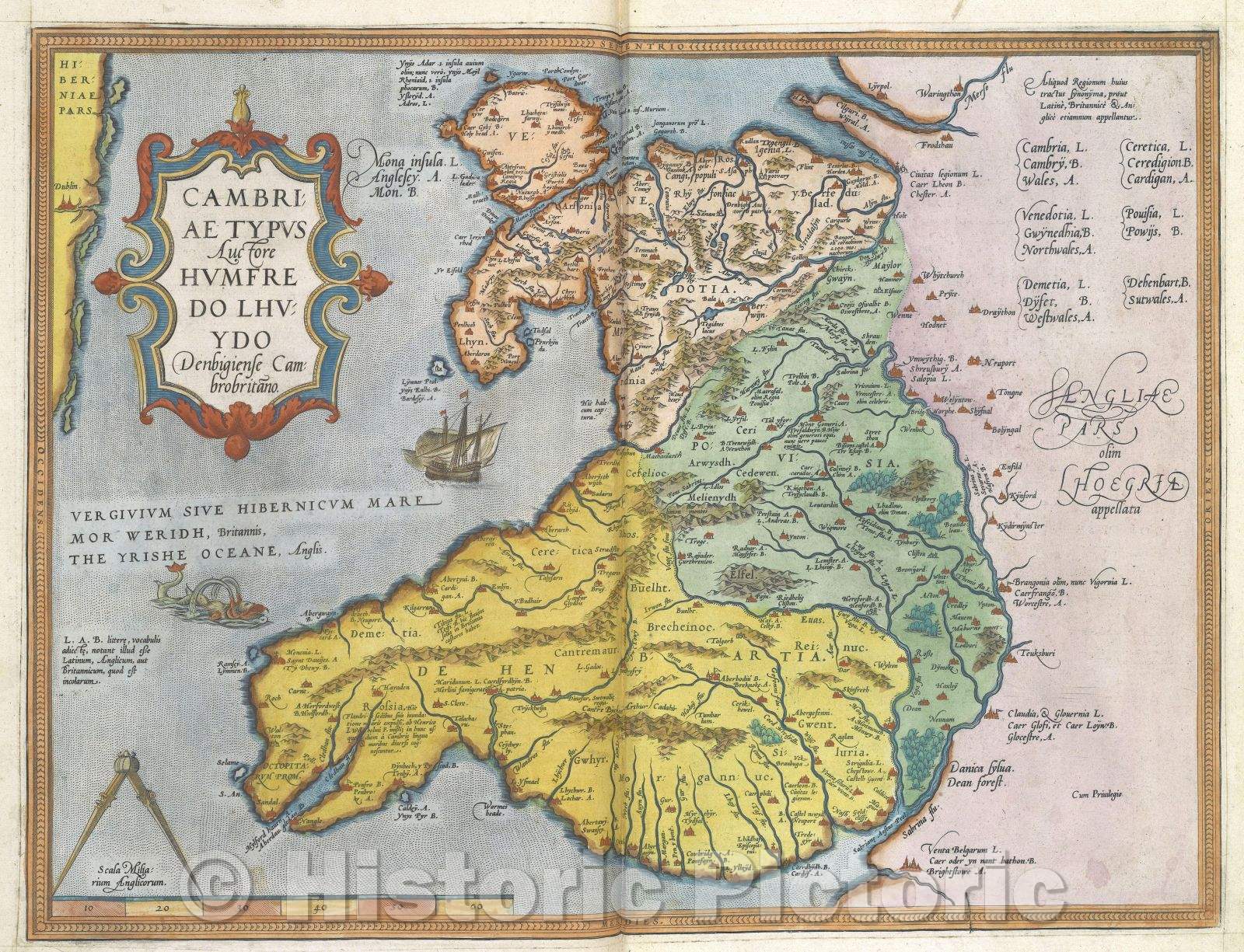 Historic Map : Cambriae Typus. Auctore Humfredo Lhuydo Denbigiense Cambritano., 1575 , Vintage Wall Art