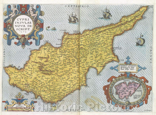 Historic Map : Cypri Insulae Nova Descript., 1573 , Vintage Wall Art
