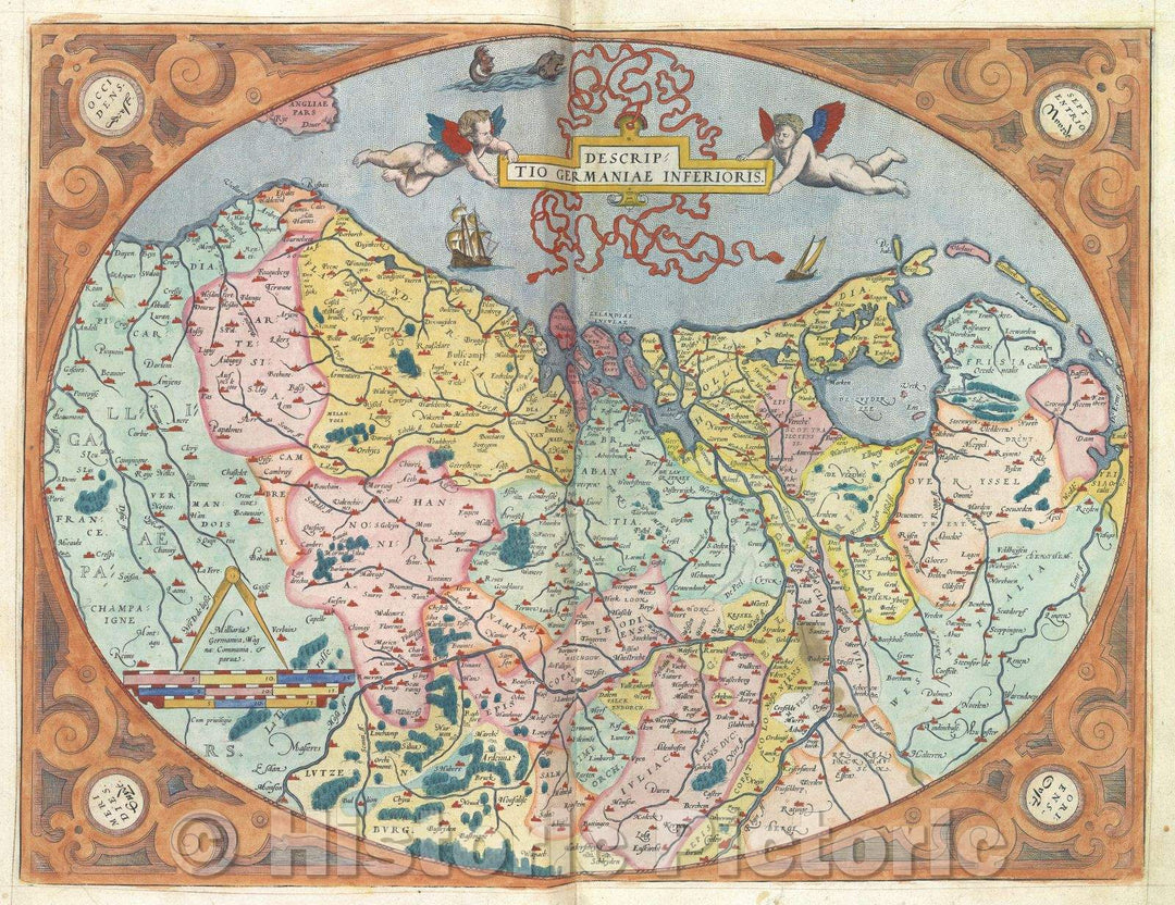 Historic Map : Descriptio Germaniae Inferioris., 1575 , Vintage Wall Art