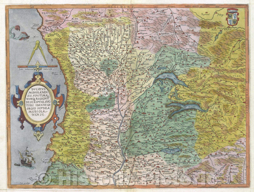 Historic Map : Ducatus Mediolanensis, Finitimarumque Regionum Descriptio, Auctore Ioanne Georgio Septala Mediola Nense, 1575 , Vintage Wall Art