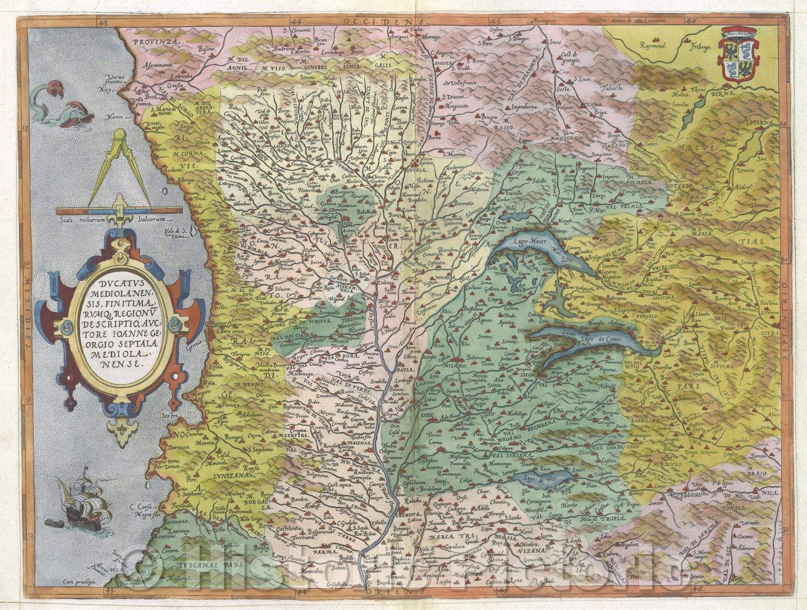 Historic Map : Ducatus Mediolanensis, Finitimarumque Regionum Descriptio, Auctore Ioanne Georgio Septala Mediola Nense, 1575 , Vintage Wall Art