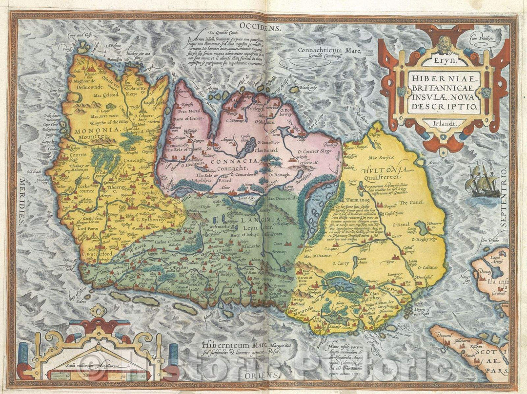 Historic Map : Eryn. Hiberniae Britannicae Insulae Nova Descriptio. Irlandt., 1575 , Vintage Wall Art