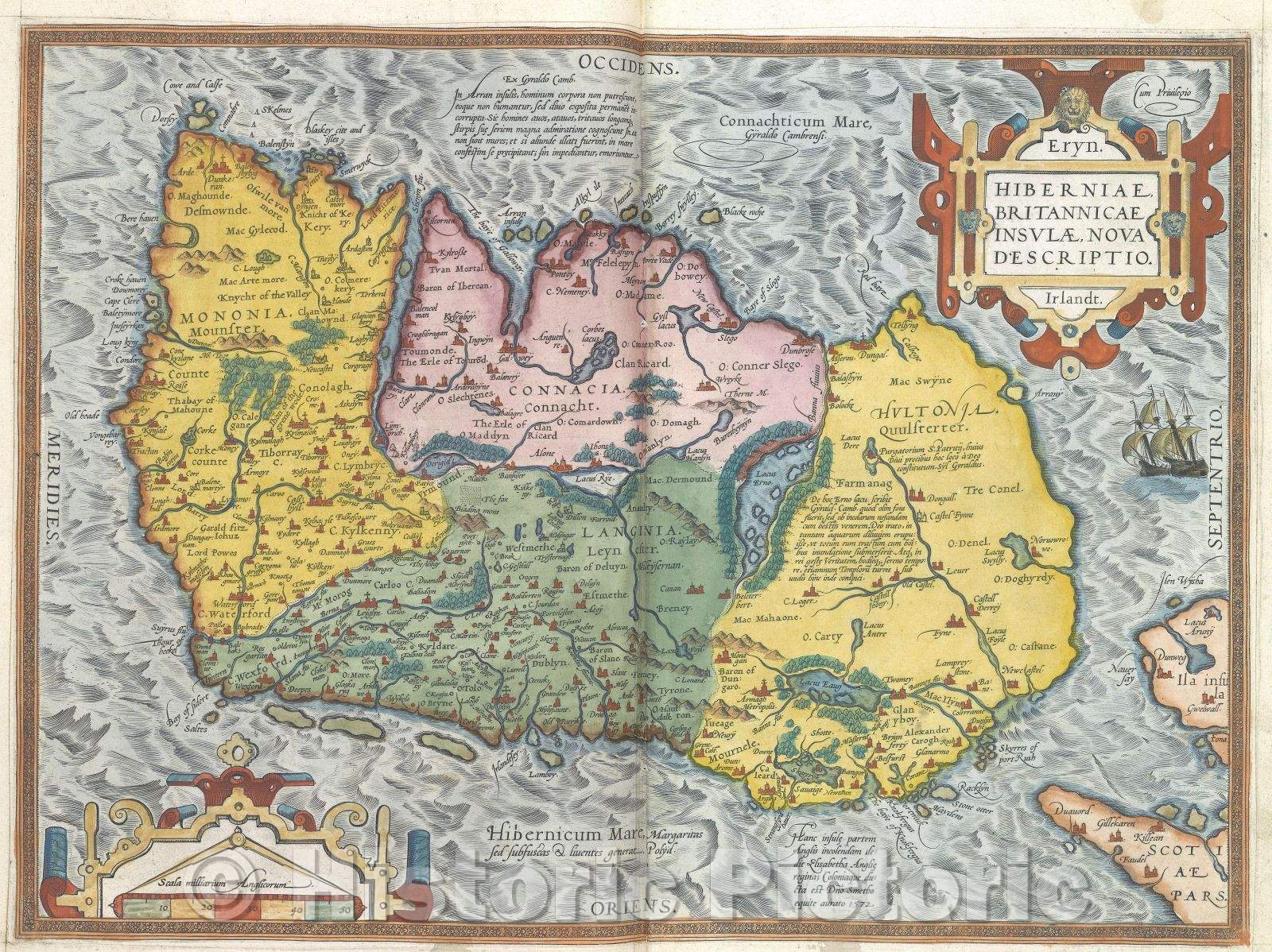 Historic Map : Eryn. Hiberniae Britannicae Insulae Nova Descriptio. Irlandt., 1575 , Vintage Wall Art