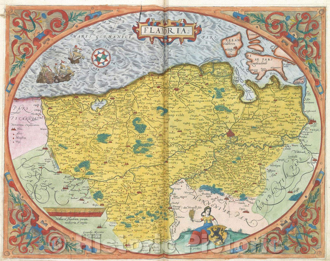 Historic Map : Flandria. :: Flanders., 1575 , Vintage Wall Art