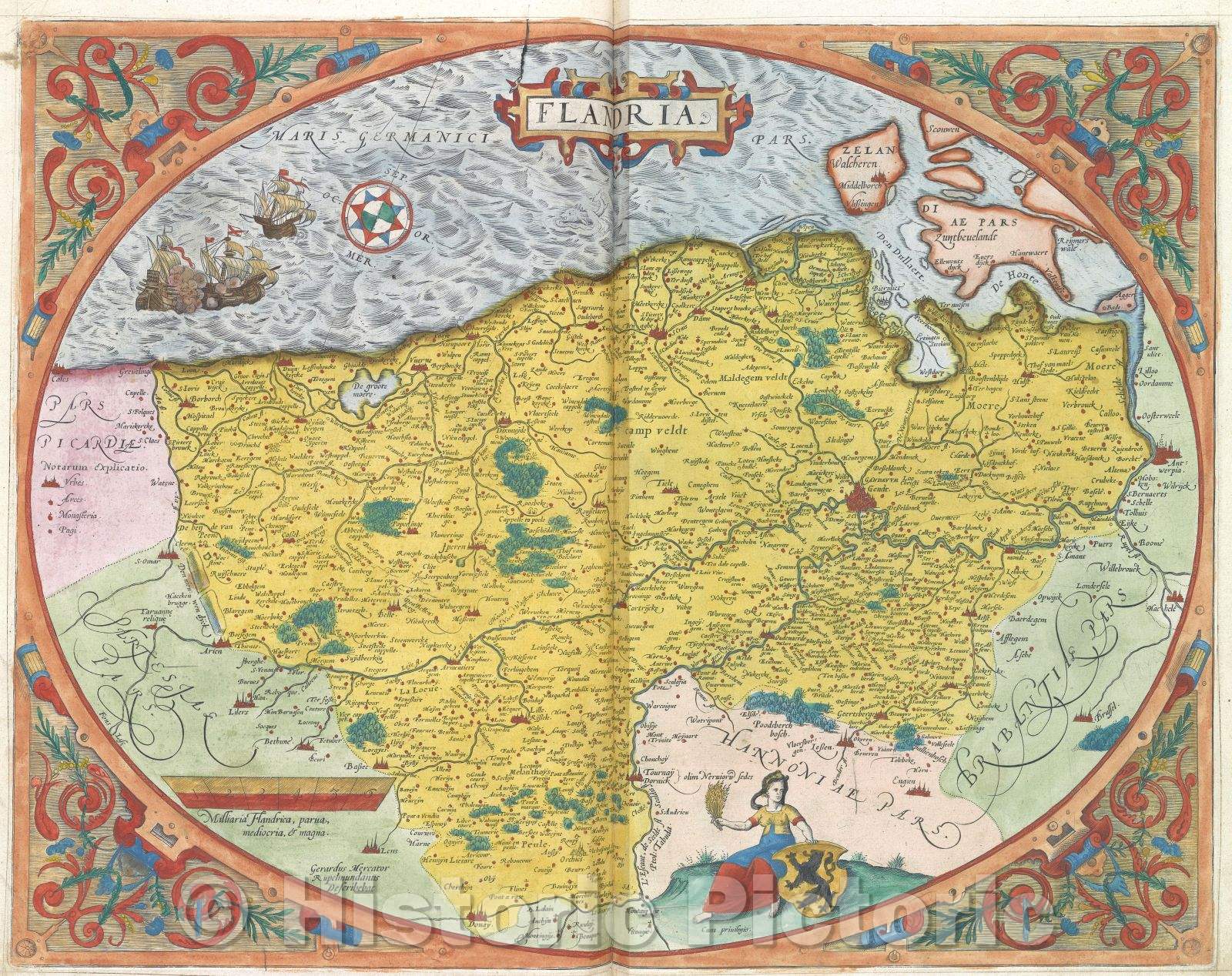 Historic Map : Flandria. :: Flanders., 1575 , Vintage Wall Art