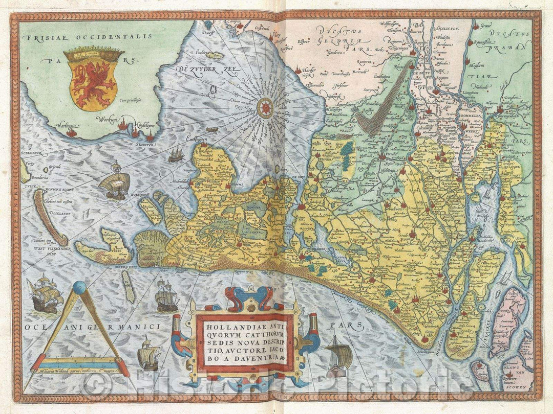 Historic Map : Hollandiae Antiquorum Catthorum Sedis Nova Descriptio. :: Holland., 1575 , Vintage Wall Art
