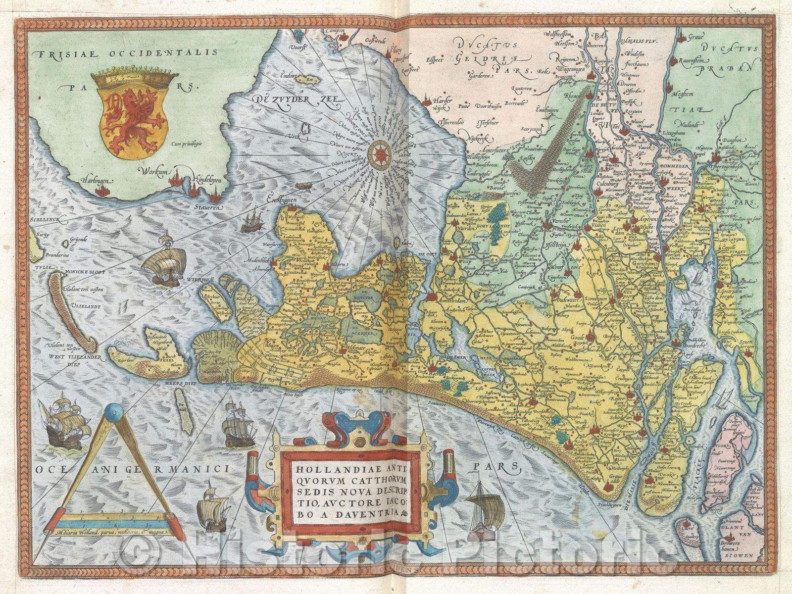 Historic Map : Hollandiae Antiquorum Catthorum Sedis Nova Descriptio. :: Holland., 1575 , Vintage Wall Art