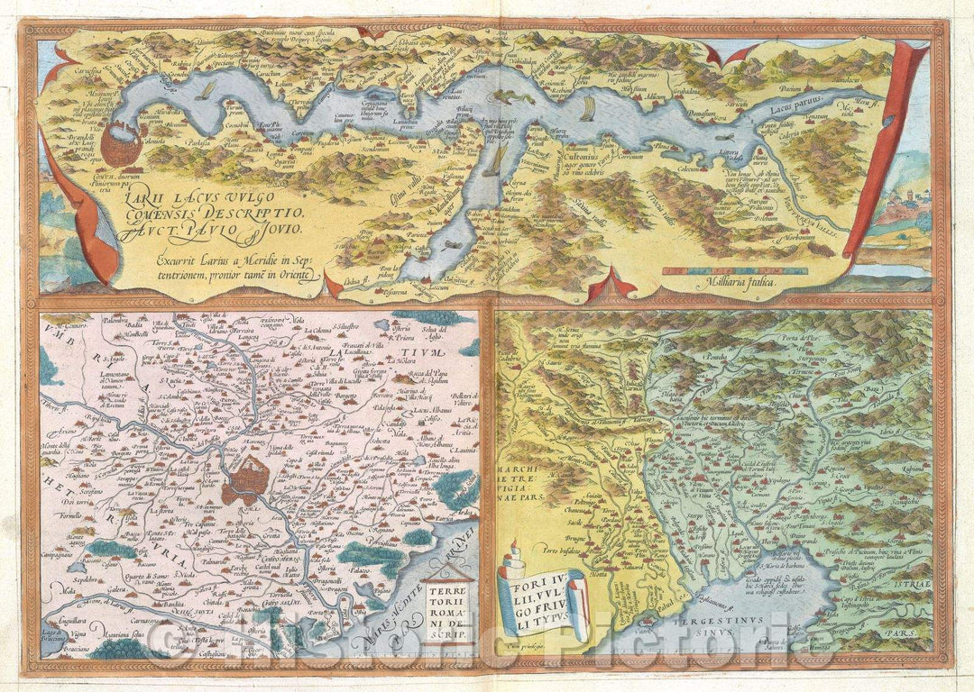 Historic Map : Larii lacus Vulgo Comensis Descriptio, Auct. Paulo Jovio.:: Lago di Como, 1575 , Vintage Wall Art