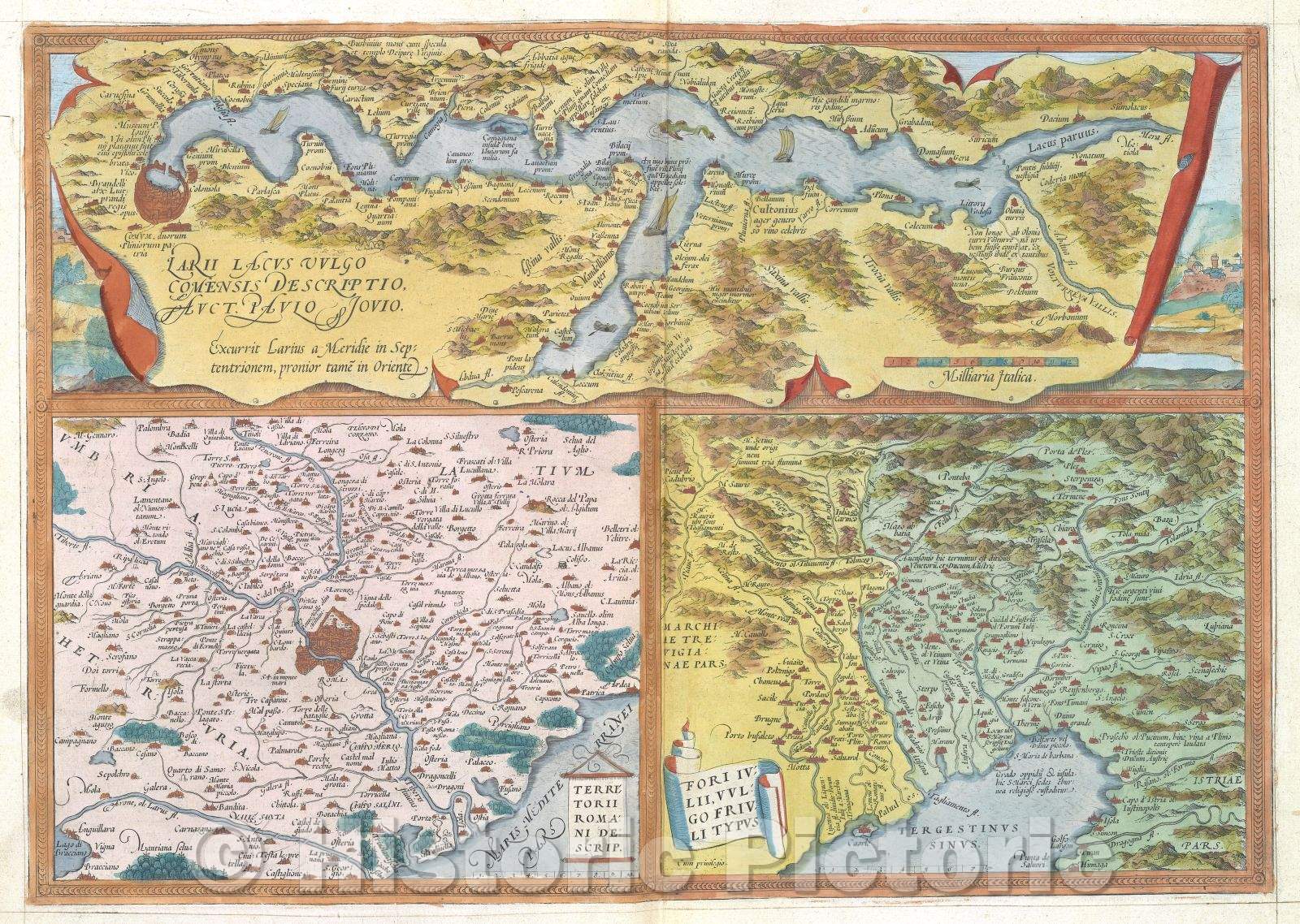 Historic Map : Larii lacus Vulgo Comensis Descriptio, Auct. Paulo Jovio.:: Lago di Como, 1575 , Vintage Wall Art