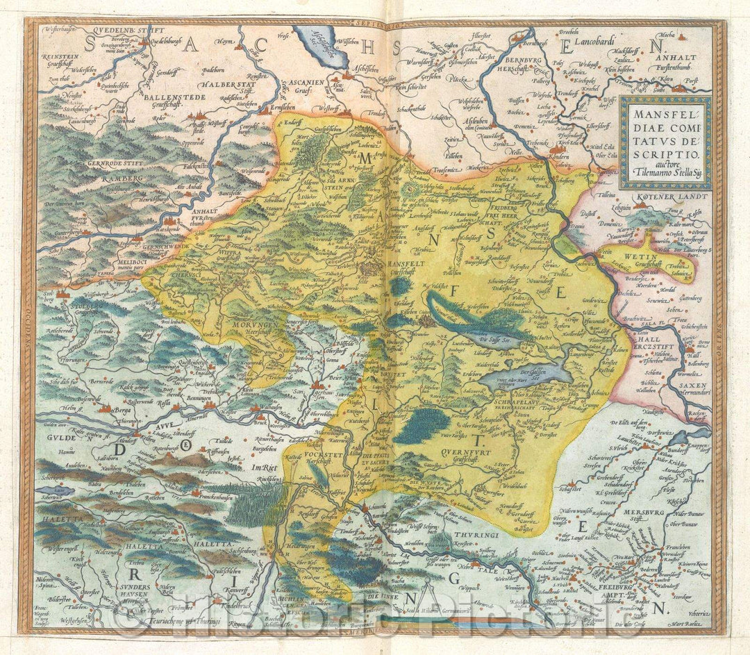 Historic Map : Mansfeldiae Comitatus Descriptio. :: Map of the county of Mansfeld., 1575 , Vintage Wall Art