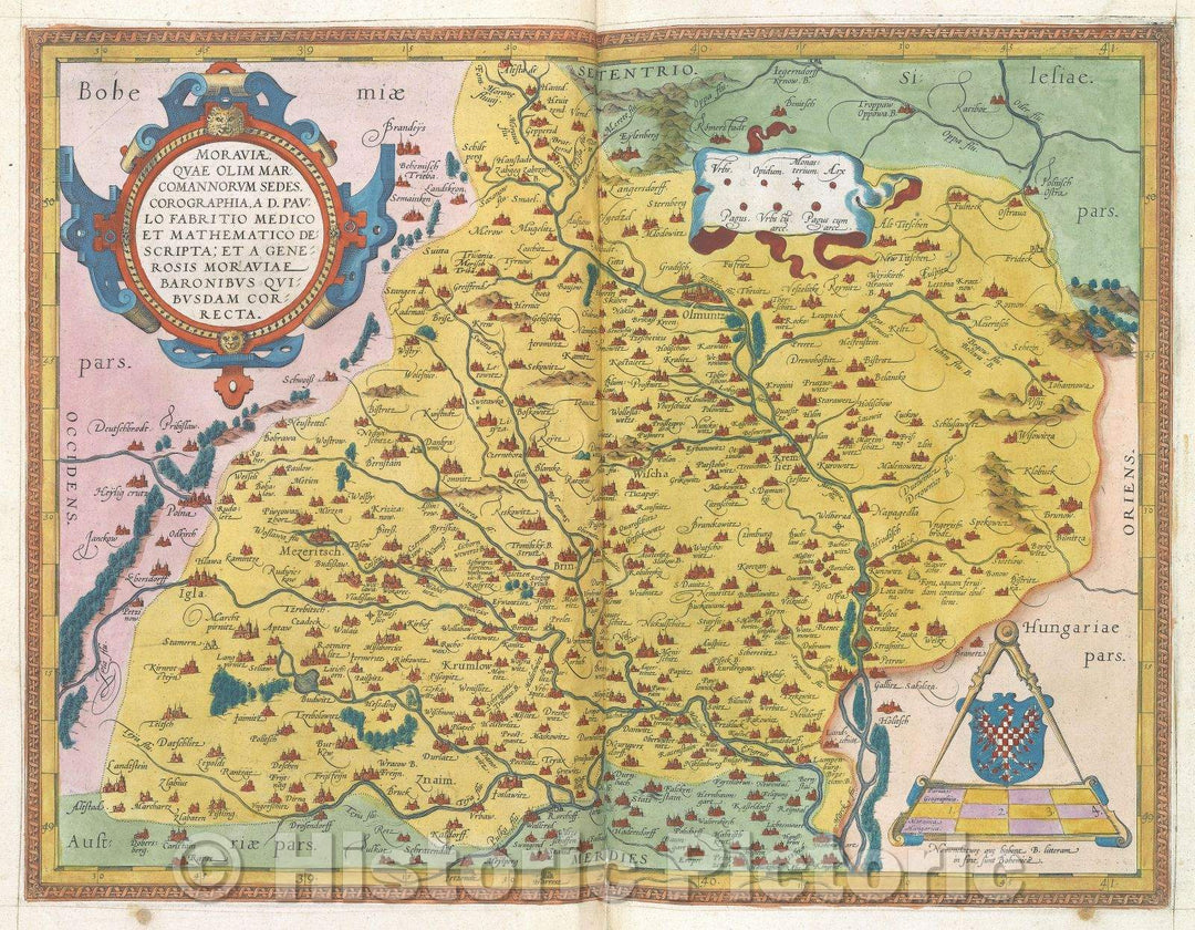 Historic Map : Moraviae, quae olim Marcomannorum sedes Corographia, A D Paulo Fabritio Medico Descripta; et a Generosis Moraviae Baronibus Corecta. :: Moravia., 1575 , Vintage Wall Art