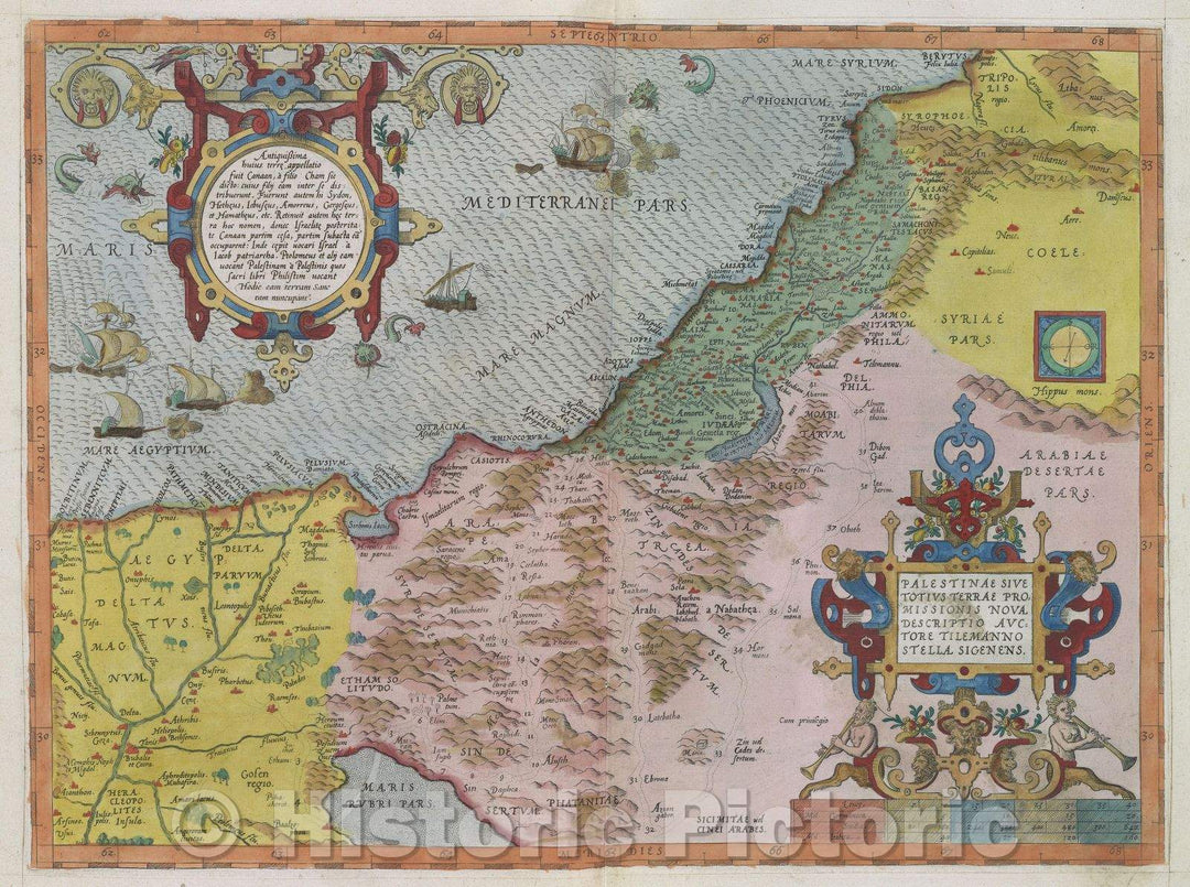Historic Map : Palaestinae Sive Totius Terrae Promissionis Nova Descriptio Auctore Tilemanno Stella Sigenens., 1575 , Vintage Wall Art
