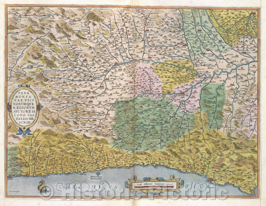 Historic Map : Pedemontanae Vicinorumque Regionum Auctore Iacobo Castaldo Descrip. :: Piemonte., 1575 , Vintage Wall Art