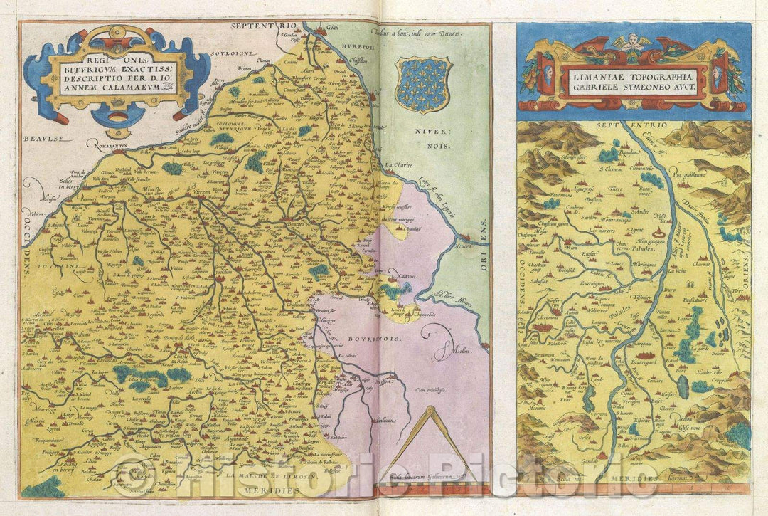 Historic Map : Regionis Biturigum Exactissima Descriptio per d. io: annem Calamaeum:: Most exact map of Berry, 1575 , Vintage Wall Art