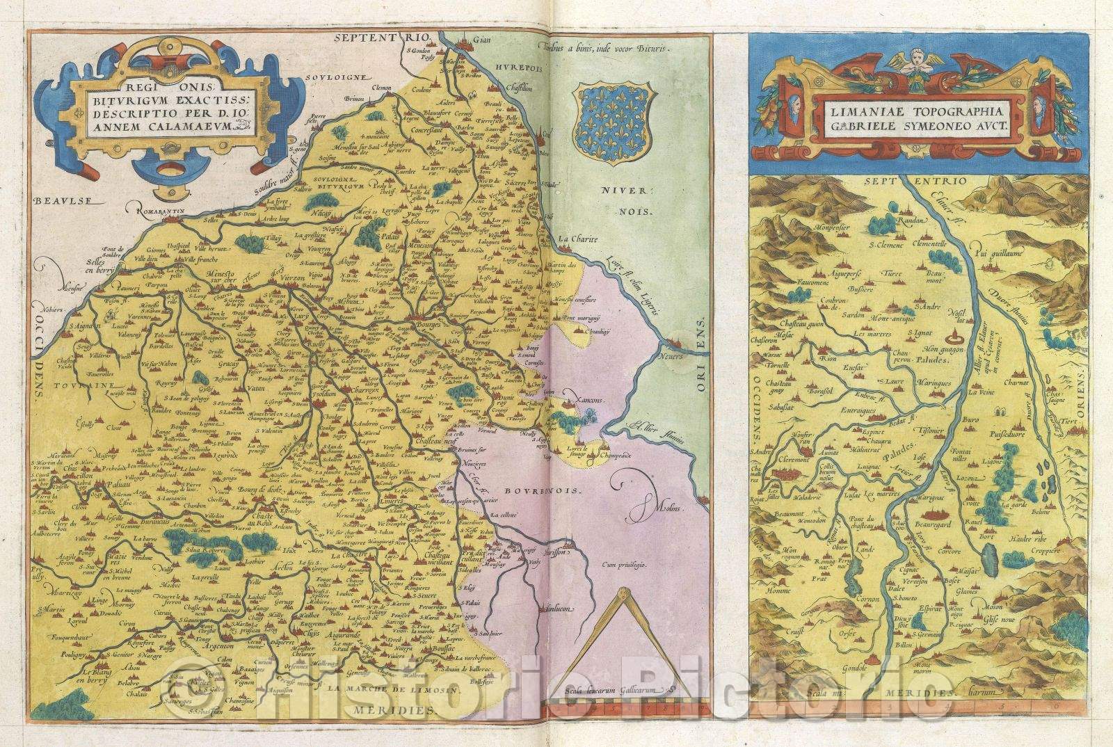 Historic Map : Regionis Biturigum Exactissima Descriptio per d. io: annem Calamaeum:: Most exact map of Berry, 1575 , Vintage Wall Art