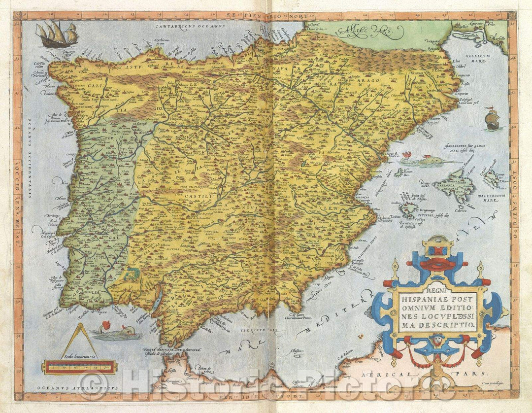 Historic Map : Regni Hispaniae post Omnium Editiones Locupletissima Descriptio. :: Map of the Kingdom of Spain after all of the richest editions., 1575 , Vintage Wall Art