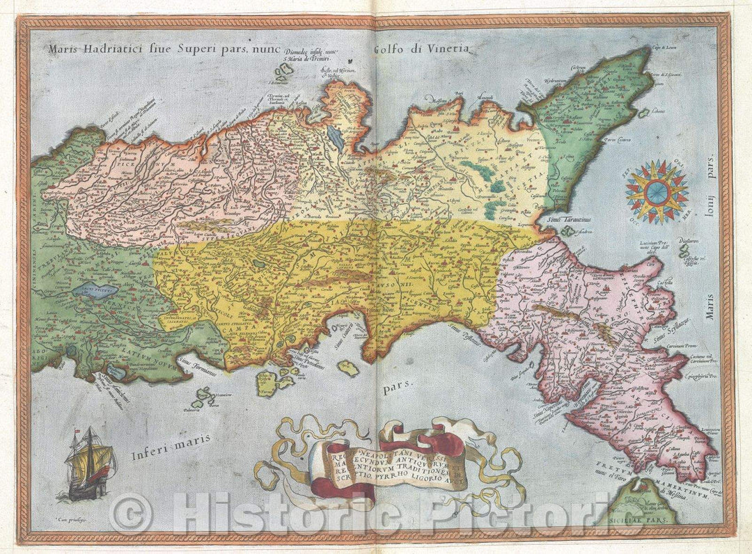 Historic Map : Regni Neapolitani Verissima Secundum Antiquorum et Recentiorum Traditionem Descriptio, Pyrrho Ligorio Auct. :: Regno di Napoli., 1575 , Vintage Wall Art